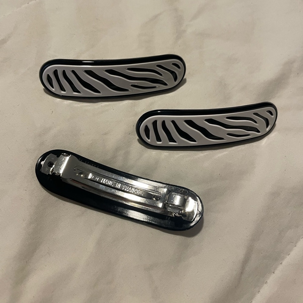 Black and White Hair Barrettes Clips Zebra Made in France